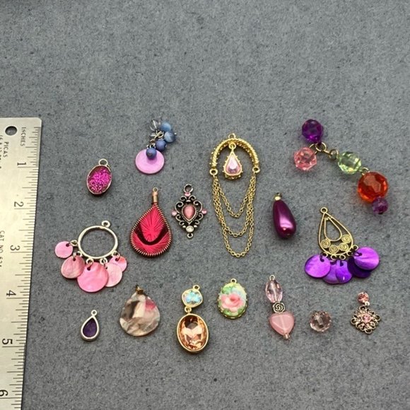 Pendant Charm Dangle Lot Pink Purple Silver Gold DIY Craft Repurpose Upcycle - Picture 11 of 12